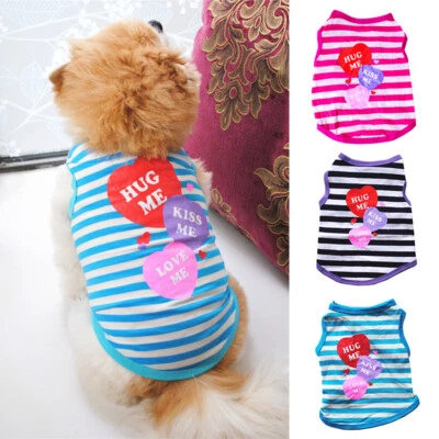 Dog Lovely T Shirt Pet Clothes Apparel Vest Costumes Puppy Print  Striped Coat∧ - Image 1 of 4