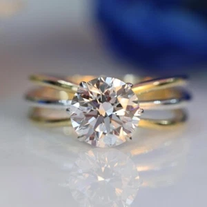 Three Band Classic Round Cut 1.00CT Moissanite 10K Yellow Gold Engagement Ring - Picture 1 of 7