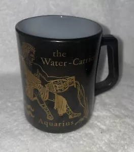 Vtg Federal Glass Coffee Mug ZODIAC Horoscope Aquarius Black & Gold USA - Picture 1 of 5