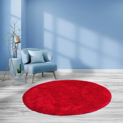 Eco-Friendly Hand Tufted Shag Polyester Round Area Rug Solid Rani BBH Homes - Image 1 of 4