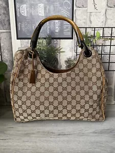 Genuine (Authenticated) GUCCI handbag monogram bamboo handle medium - Picture 1 of 11