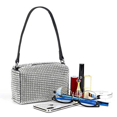 Bolso sin asas de noche Bling cristales brillantes para mujeres niñas diamantes blancos Foto 1 de 4