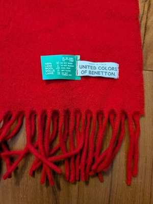 Vintage Benetton Made In Italy 100% Wool Red Fringe Scarf 52"x12" NWT Deadstock - Image 1 of 4