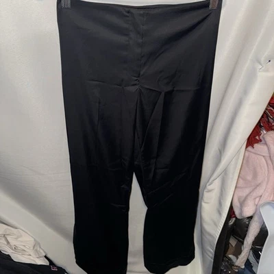 Брюки Y2K Bebe Bootcut женские размер 10 черные атласные расклешенные штанины - Изображение 1 из 4