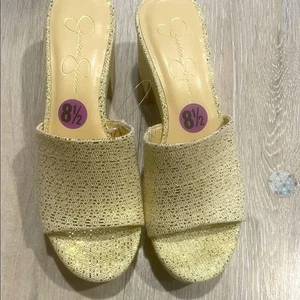 Jessica Simpson Oro Brillante Talla 8.5 Mujer Mules - Imagen 1 de 7