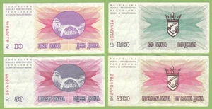 Bosnia and Herzegovina - Lot - 4 banknotes -  1992 - VF/XF+ Paper Money Currency - Picture 1 of 5