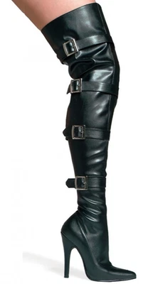 Dominatrix 5" Tacón de Agujero Muslo Alto Bailarina Botas Stripper con Hebillas Talla 9 Foto 1 de 4