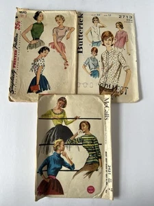 3 Vtg Antique 1950s Sewing Patterns - Shirts Blouses Tops $0.35, $0.45 &0.45 - Picture 1 of 8
