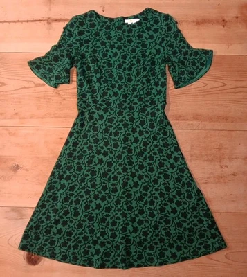 Boden Alexis платье женщин миниатюрный 4P зеленый цветочный крой и расклешенный вязаный кнопка рукав - Изображение 1 из 4