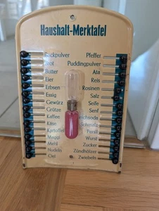 Tafel Blechtafel Was fehlt im Haushalt ? Haushalt Merktafel Eieruhr Alt Antik - Bild 1 von 10