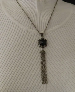 Judith Jack Sterlingsilber Halskette schwarzer Onyx Anhänger Markasiten Quaste 887f - Bild 1 von 14