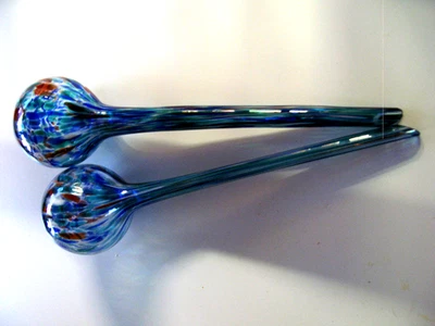 2  MURANO  AUTOMATISCHE  PFLANZEN -BLUMEN BEWÄSSERUNG  /TÜRKIS/BLAU GLAS L.34 cm - Bild 1 von 4