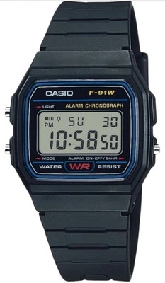 Casio F91W классический резиновый ремень цифровой водонепроницаемый спортивные часы - черный - Изображение 1 из 2