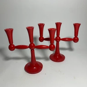 PAAR Vintage MCM schwedische Kerzenständer 3 armig Klöppel Holz Kirschrot Schweden - Bild 1 von 11