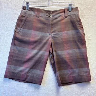 Шорты женские Nike размер 6 коричневые и розовые клетчатые для гольфа Dri-Fit легкие функциональные - Изображение 1 из 4