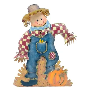 Farmhouse Scarecrow Fall Harvest Candleholder, Metal Lantern Votive, Tealight - Picture 1 of 8