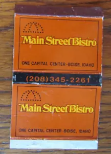 BOISE, IDAHO MATCHBOX COVER: MAIN STREET BISTROT COPERCHIO FIAMMIFERO VUOTO -C - Foto 1 di 1