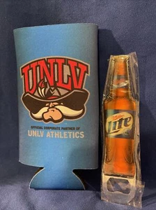 UNLV Hey Reb Logo Miller Lite Beer Koozie Cooler 20oz & Bottle Opener Set - Picture 1 of 5