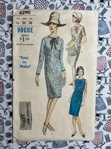 Vogue Sewing Pattern 6290 One Piece Dress Size 14 Bust 34 Hip 36 Cut Complete - Picture 1 of 3
