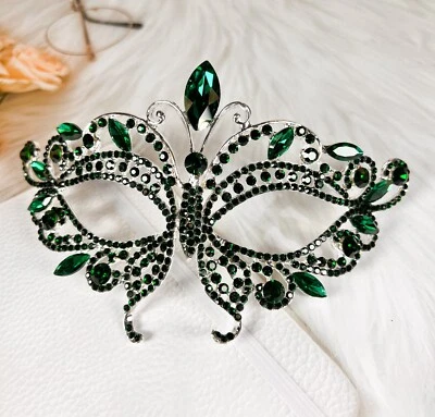 Butterfly Masquerade Mask, Green Wedding Party Mask, Mardi Gras, New Year Party - Image 1 of 4