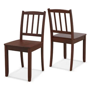 Wood Dining Chair Set of 2 w/ Rubber Wood Legs Curved Backrest for Kitchen - Picture 1 of 10