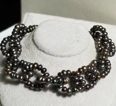 Pulsera Ross Simons Perla Negra Plata Eslabón Anillo Estilo Foto 1 de 4