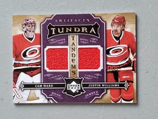 2007-08 Artifacts Tundra Tandems Metallic Purple Justin Williams Cam Ward #TT-WW