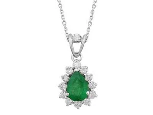 Smaragd Diamant Collier Halskette 585er 14 karat Weißgold Gold mit Kette Brillan - Bild 1 von 2