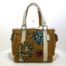 Auth COACH New Straw Motif Tote 9447 Light Brown White Multi Straw Leather -