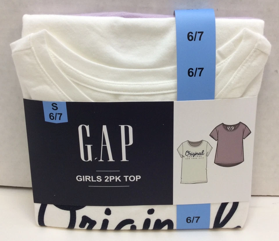 Gap Girls 2 Pack Short Sleeve Graphic Logo Tee Size M 8 White & Purple