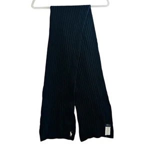 Polo Ralph Lauren Knit Scarf Ribbed Wool Blend Winter Men Women Black White Pony - Picture 1 of 5