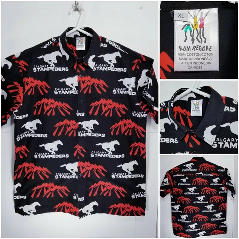 Rum Reggae Calgary Stampeders Mens XL Shirt Short Sleeve Button Up CFL Cover