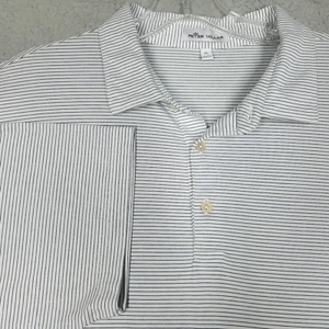 PETER MILLAR Shirt Men XL Navy Blue & White 100% COTTON Golf Striped Stretch - Picture 1 of 15