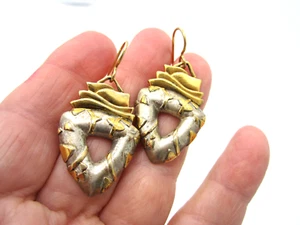 Estate Karen Wentzel Sterling Silver Vermeil Two Tone Dangle Pierced Earrings - Picture 1 of 3