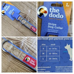 The Dodo Cork Dog Collar-Blue & Tan-Size Large -New With Tag Eco Conscious Cork - Picture 1 of 8