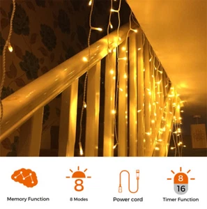 Christmas Icicle 300LED Feenlicht mit 6M + 10M Blei, 8 Stunden Timer, Speicher, 8 Modi - Bild 1 von 12