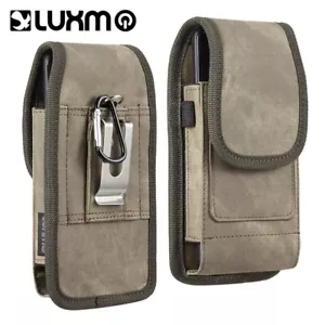 For LG X FAST Brown Denim Fabric Belt Clip Holster Phone Pouch Case Cover - Picture 1 of 8