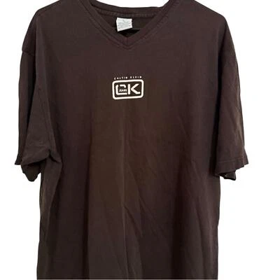 Calvin Klein джинсы коричневый V шеи логотип футболка размер XL Y2K - Изображение 1 из 3