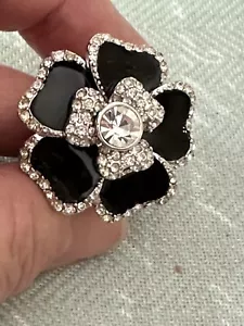 Lia Sophia "Dahlia" Rhinestones, Cut Crystals, Black Enamel Stones Ring Size 7 - Picture 1 of 10