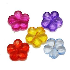 100 Mixed Colour Transparent Acrylic Faceted Flower Charm Beads 14mm