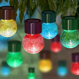 3 Pack Solar Hanging Lights Waterproof Color Changing Cracked Glass Hanging Ball - Picture 1 of 6