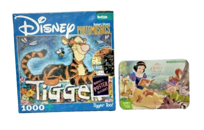 Disney - NEW Puzzle LOT of 2 - Tigger Too Photomosaics 1000 + Snow White in Tin - Image 1 of 4