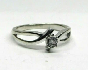 Hermoso ANILLO DE PROMESA DE ORO BLANCO LISO 14K con diamante blanco talla 4.25 adolescente - Imagen 1 de 11