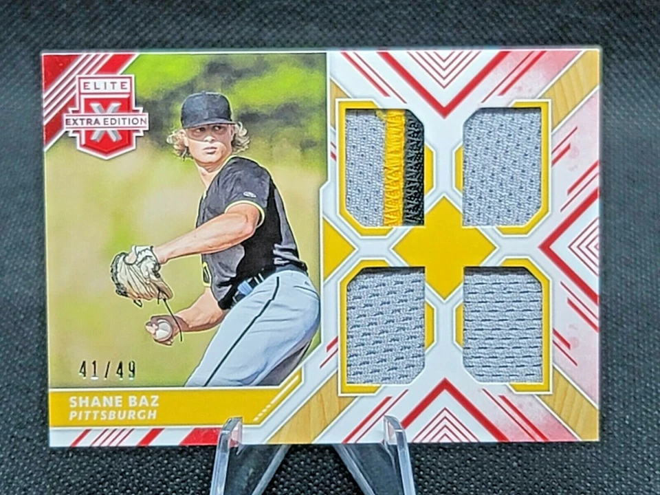 2018 Panini Elite Extra Edition Quad Materials Red 41/49 Shane Baz #QM-SB - Image 1 of 2