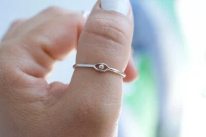 Sterling Silver Dainty Eye Thin Band 925 Minimalist Evil Eye Women Promise Ring - Picture 1 of 6