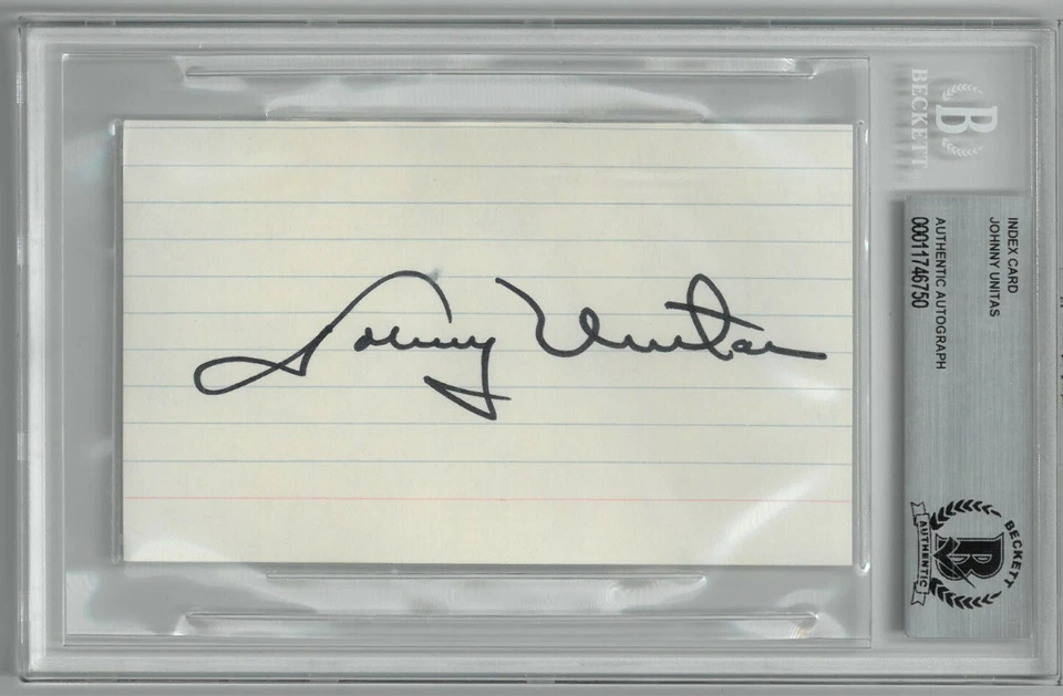 Johnny Unitas signed 3x5 index card Colts/HOF – Beckett/BAS #00011746750 Slabbed - Image 1 of 1