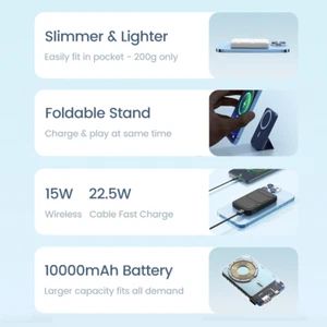 MagSafe Wireless Power Bank Fast Charging 10000mAh Foldable Kickstand iPhone - Picture 1 of 25
