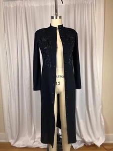 Abito Liz Claiborne Petite anni 90 nero maglia perline dritto midi spolverino S - Foto 1 di 12