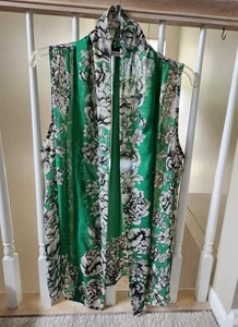 EUC! Susan Graver sheer green floral open-front asymmetrical sleeveless vest (M) - Picture 1 of 8