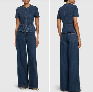 SELF PORTRAIT Denim Wide-Leg Buttoned Jumpsuit in Blue UK8 US4 RRP£350 - Picture 1 of 18